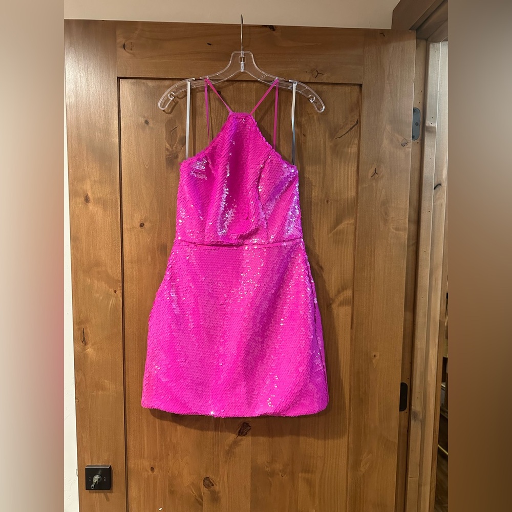 Monique Lhuillier Hot Pink Sequin Girls Dress